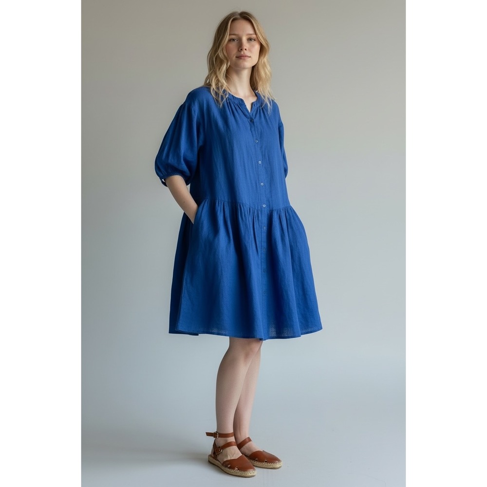 Apiece Apart oversized dress Blue Linen Organic cotton boho lagen look sz S